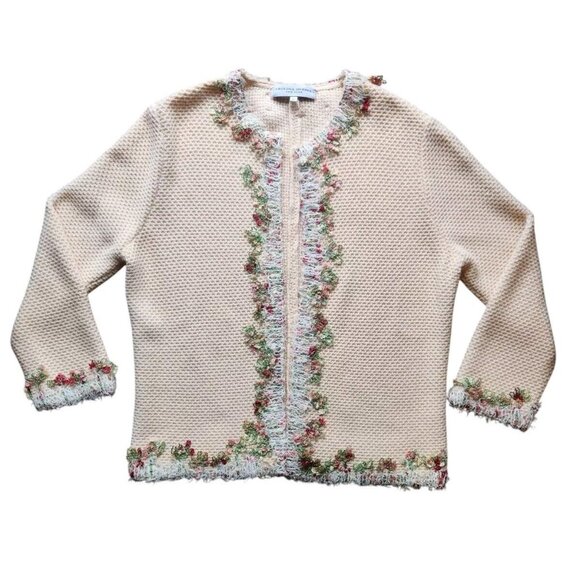 Carolina Herrera Jacket Large Tweed Pattern Jacket Flowers Virgin Wool - Picture 1 of 9